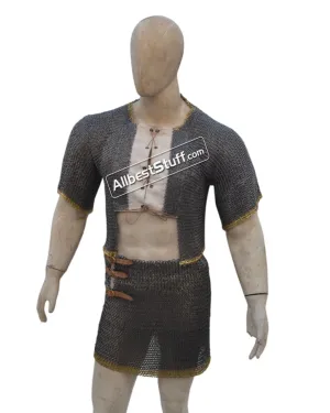 6 mm Flat Riveted with Solid Ring Chainmail Half Body Shirt & Skirt Combo
